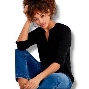 NIC + ZOE NZT SWEET DREAMS CONVERTIBLE SLEEVE SHIRT - Black Onyx Plus 1X